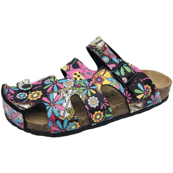 maibulan Shoes - Maibulun Retro Floral Sandals Black Flatform Strappy Boho Slide Clogs 39